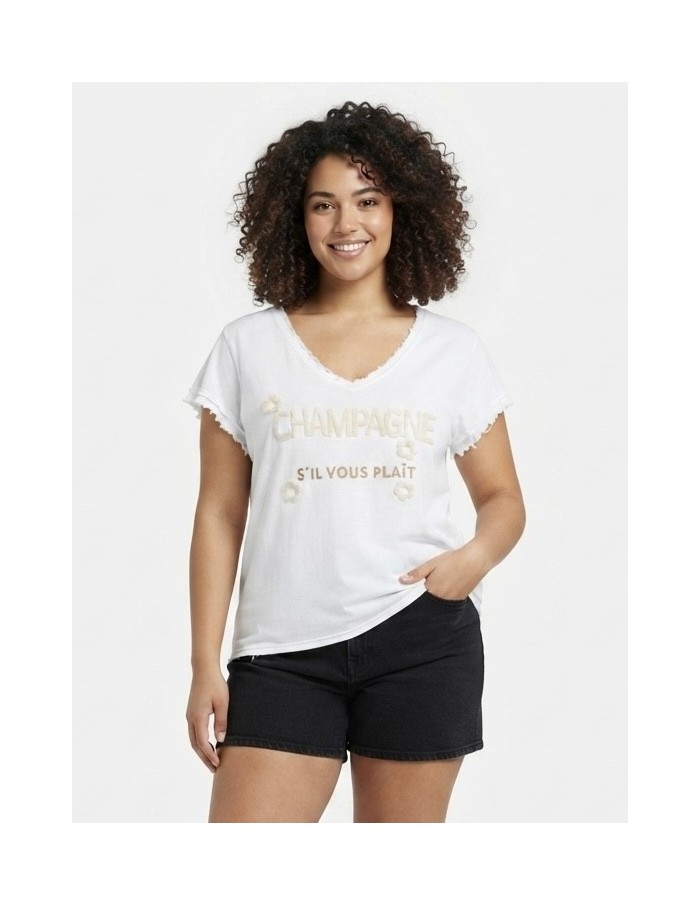T-SHIRT BLANC À INSCRIPTION CHAMPAGNE - FEMME