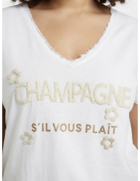T-SHIRT BLANC À INSCRIPTION CHAMPAGNE - FEMME
