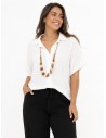 CHEMISIER CHIC BLANC AVEC COLLIER DE PERLES  - FEMME