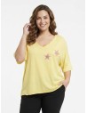 T-SHIRT JAUNE ÉTOILES ROSES - FEMME
