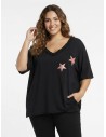 T-SHIRT NOIR ÉTOILES ROSES - FEMME