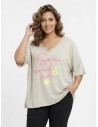 T-SHIRT TAUPE À INSCRIPTION "SEA, SAND & SUN" - FEMME