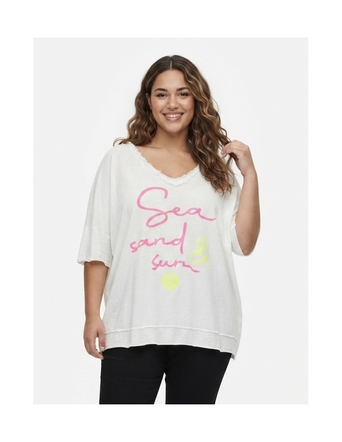 T-SHIRT BLANC À INSCRIPTION "SEA, SAND & SUN" - FEMME