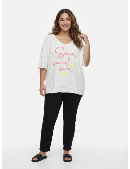 T-SHIRT BLANC À INSCRIPTION "SEA, SAND & SUN" - FEMME
