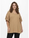 T-SHIRT À MANCHES DENTELLE CAMEL - FEMME