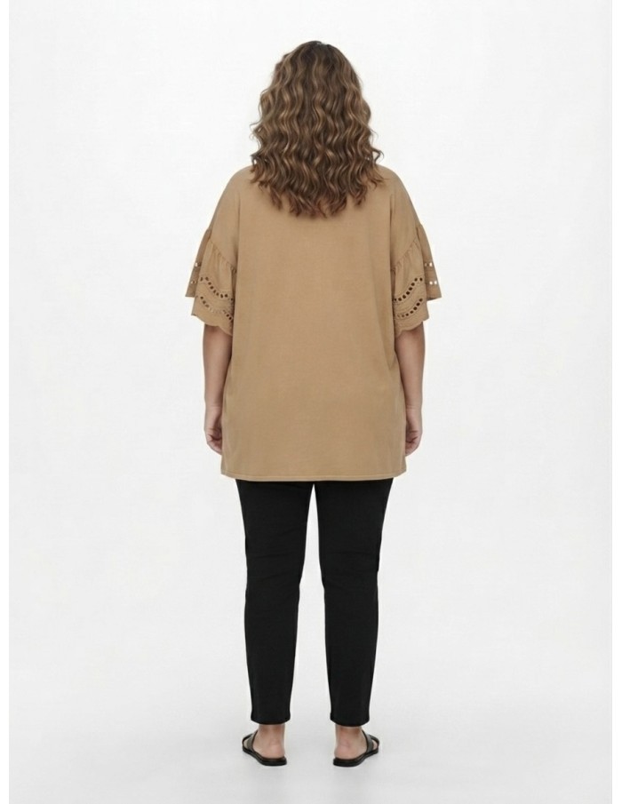 T-SHIRT À MANCHES DENTELLE CAMEL - FEMME