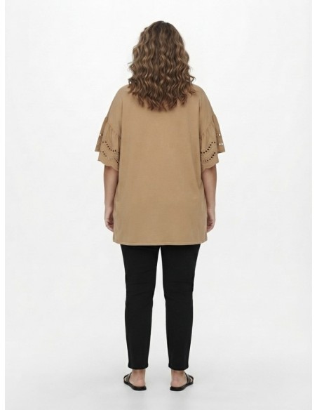 T-SHIRT À MANCHES DENTELLE CAMEL - FEMME