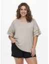 T-SHIRT À MANCHES DENTELLE BEIGE - FEMME