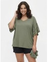 T-SHIRT À MANCHES DENTELLE KAKI - FEMME