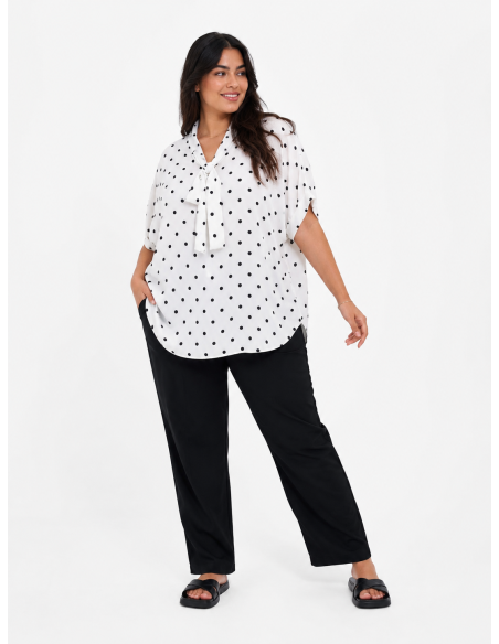 TOP FLUIDE BLANC À POIS ET COL NŒUD - FEMME