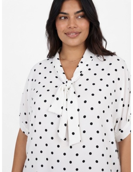 TOP FLUIDE BLANC À POIS ET COL NŒUD - FEMME