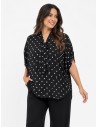 TOP FLUIDE NOIR À POIS ET COL NŒUD - FEMME