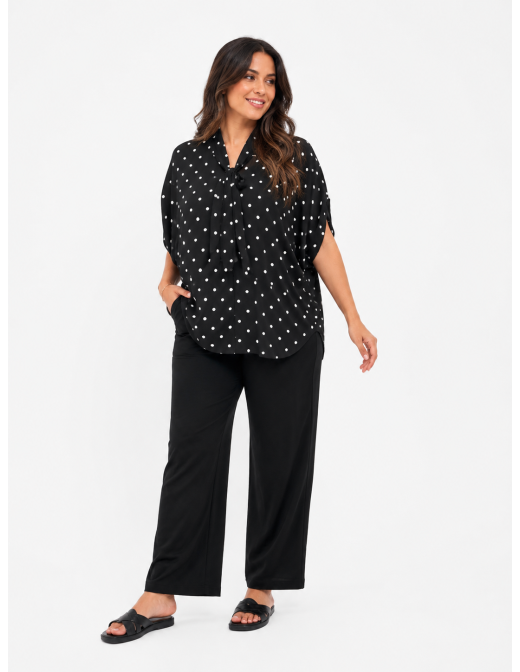 TOP FLUIDE NOIR À POIS ET COL NŒUD - FEMME 2