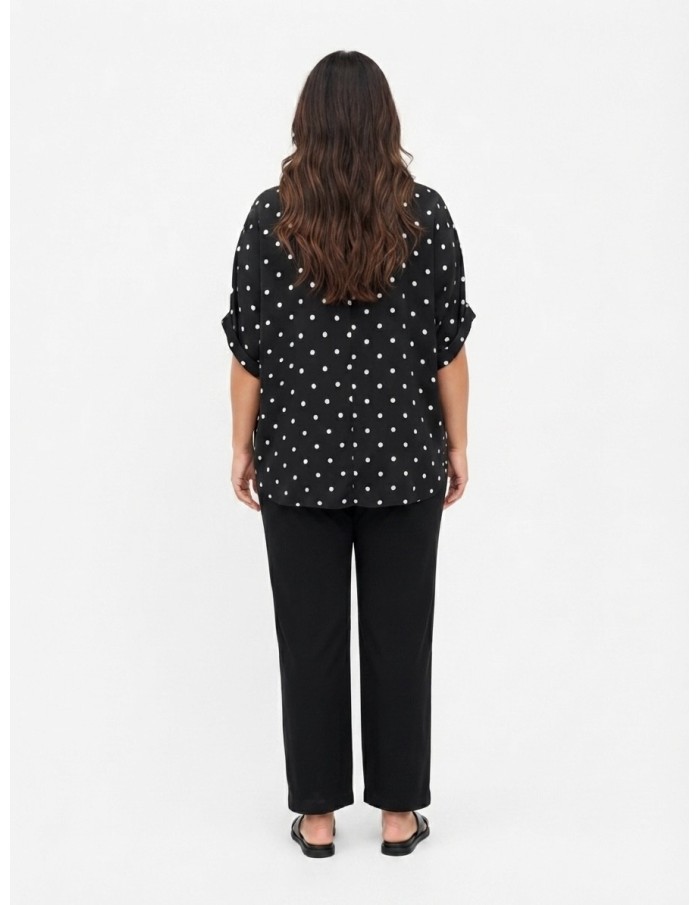 TOP FLUIDE NOIR À POIS ET COL NŒUD - FEMME