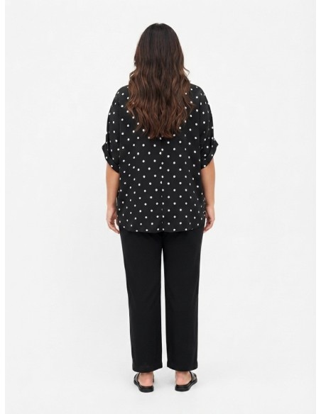 TOP FLUIDE NOIR À POIS ET COL NŒUD - FEMME