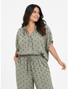TOP BOHÈME VERT SAUGE ET POIS MARRON - FEMME