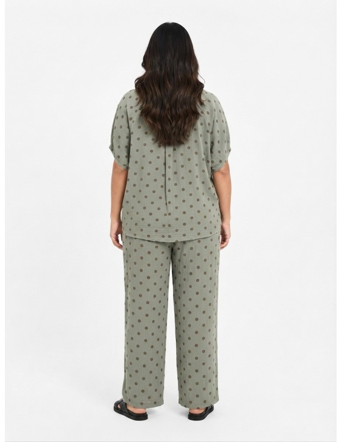 TOP BOHÈME VERT SAUGE ET POIS MARRON - FEMME