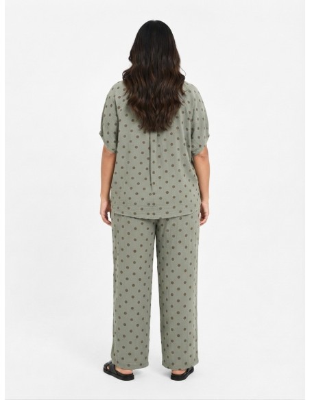 TOP BOHÈME VERT SAUGE ET POIS MARRON - FEMME
