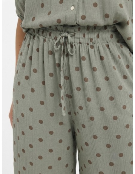 PANTALON FLUIDE VERT SAUGE À POIS MARRON - FEMME