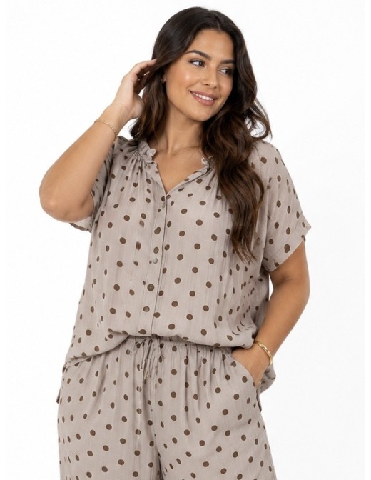 TOP BOHÈME TAUPE ET POIS MARRON - FEMME