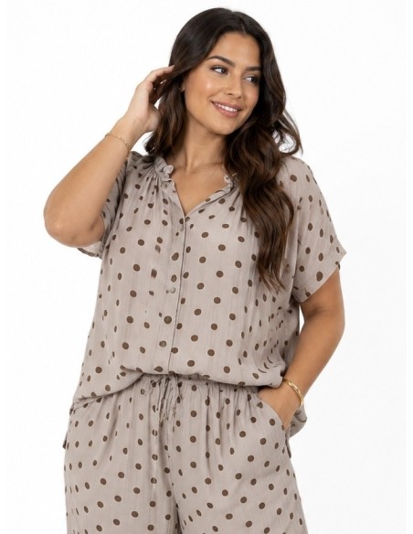 TOP BOHÈME TAUPE ET POIS MARRON - FEMME