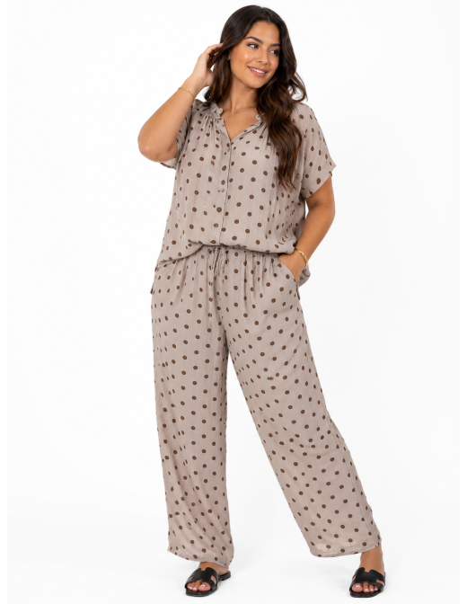 TOP BOHÈME TAUPE ET POIS MARRON - FEMME 2