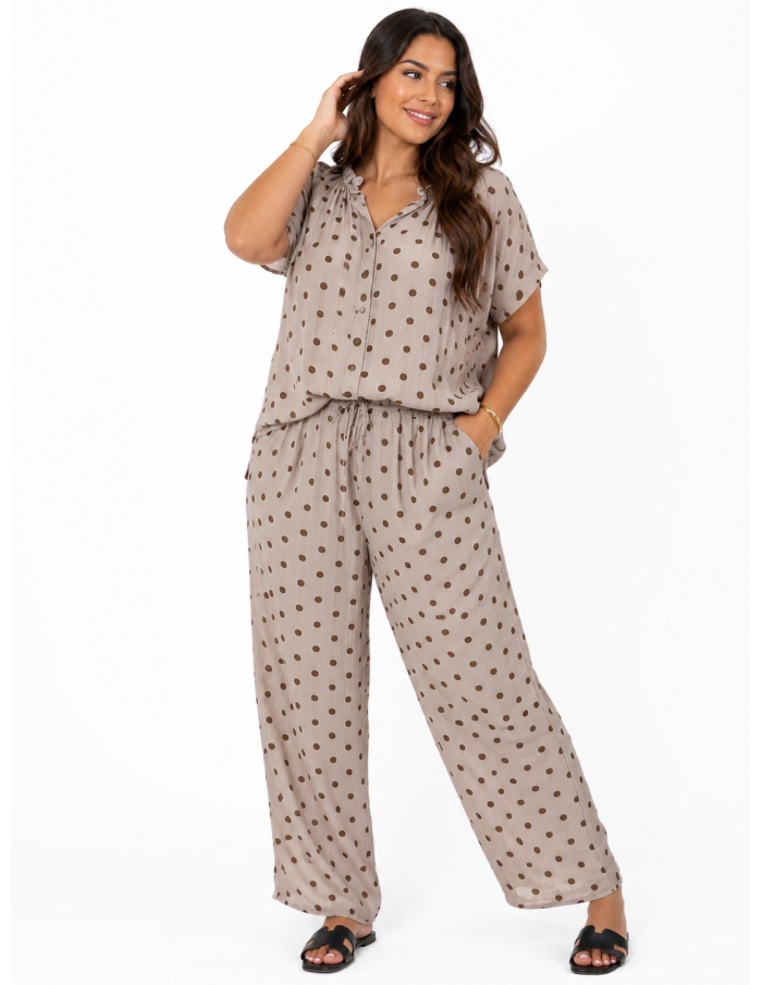 TOP BOHÈME TAUPE ET POIS MARRON - FEMME
