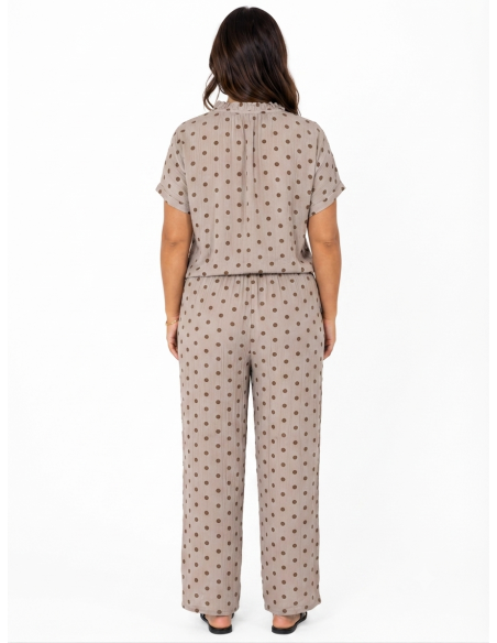 TOP BOHÈME TAUPE ET POIS MARRON - FEMME