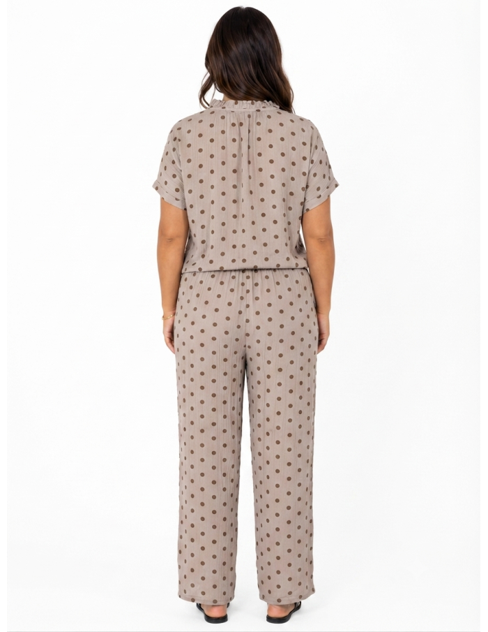 PANTALON FLUIDE TAUPE À POIS MARRON - FEMME