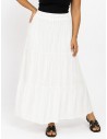 JUPE LONGUE BLANCHE ÉTAGÉE EN COTON – FEMME