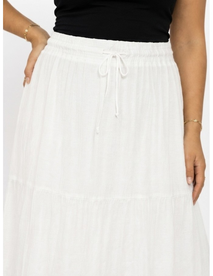 JUPE LONGUE BLANCHE ÉTAGÉE EN COTON – FEMME
