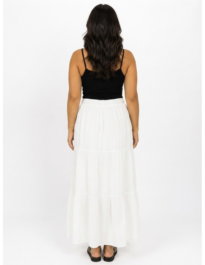 JUPE LONGUE BLANCHE ÉTAGÉE EN COTON – FEMME