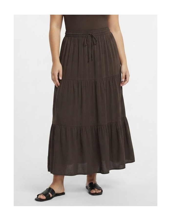 JUPE LONGUE CHOCOLAT ÉTAGÉE EN COTON – FEMME