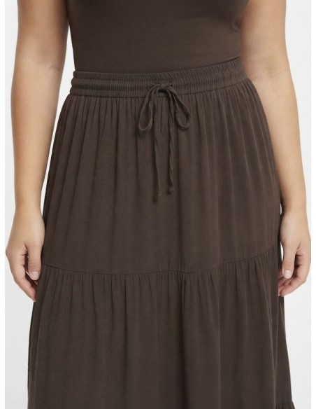 JUPE LONGUE CHOCOLAT ÉTAGÉE EN COTON – FEMME
