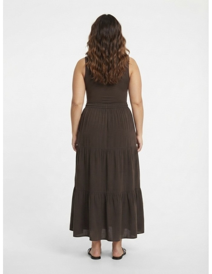 JUPE LONGUE CHOCOLAT ÉTAGÉE EN COTON – FEMME