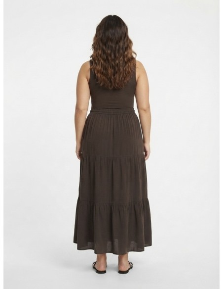 JUPE LONGUE CHOCOLAT ÉTAGÉE EN COTON – FEMME