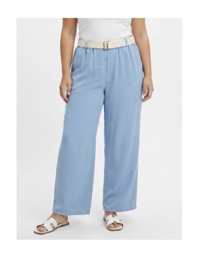 PANTALON FLUIDE BLEU CIEL ET CEINTURE ASSORTIE - FEMME