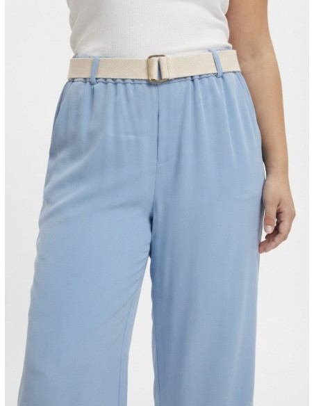 PANTALON FLUIDE BLEU CIEL ET CEINTURE ASSORTIE - FEMME