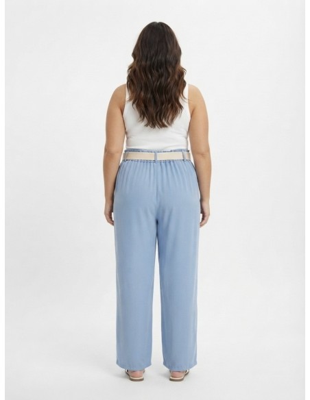 PANTALON FLUIDE BLEU CIEL ET CEINTURE ASSORTIE - FEMME