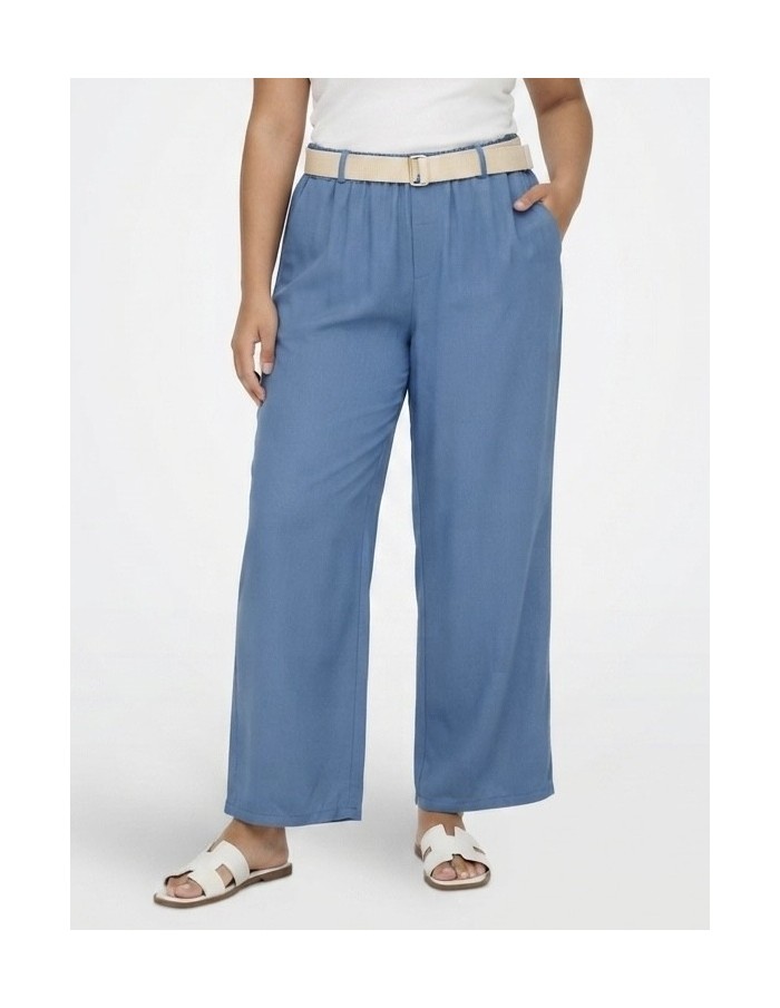 PANTALON FLUIDE BLEU FONCÉ ET CEINTURE ASSORTIE - FEMME