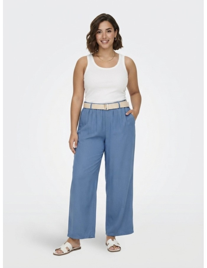 PANTALON FLUIDE BLEU FONCÉ ET CEINTURE ASSORTIE - FEMME