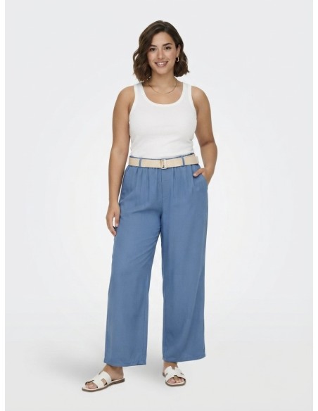 PANTALON FLUIDE BLEU FONCÉ ET CEINTURE ASSORTIE - FEMME