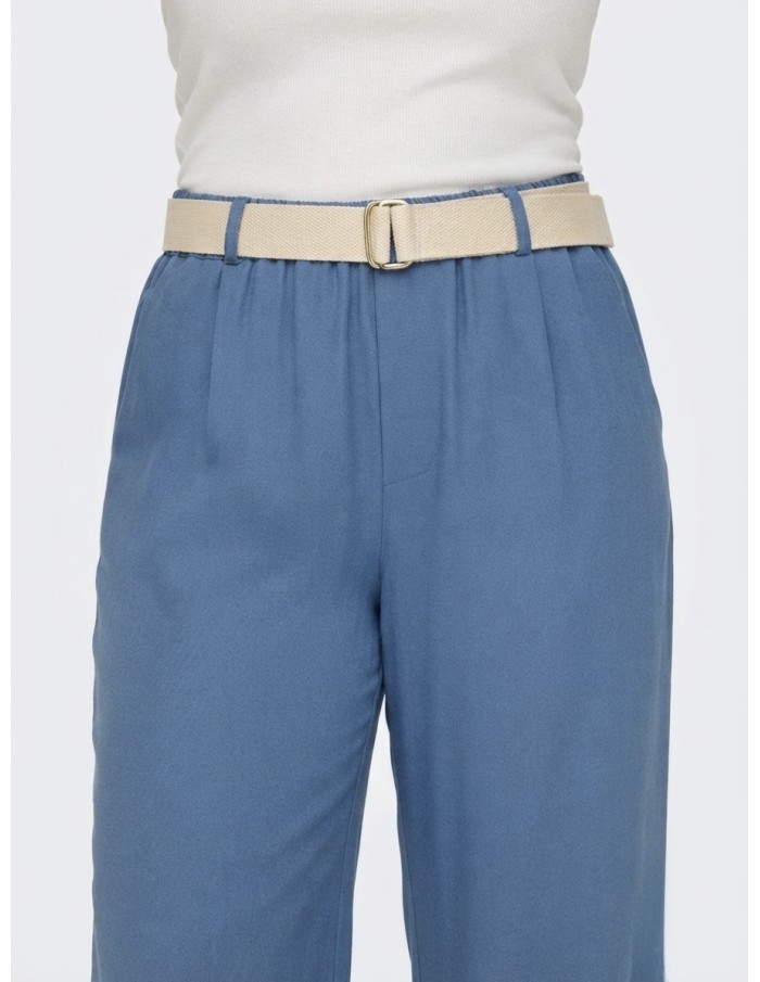 PANTALON FLUIDE BLEU FONCÉ ET CEINTURE ASSORTIE - FEMME