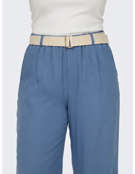 PANTALON FLUIDE BLEU FONCÉ ET CEINTURE ASSORTIE - FEMME