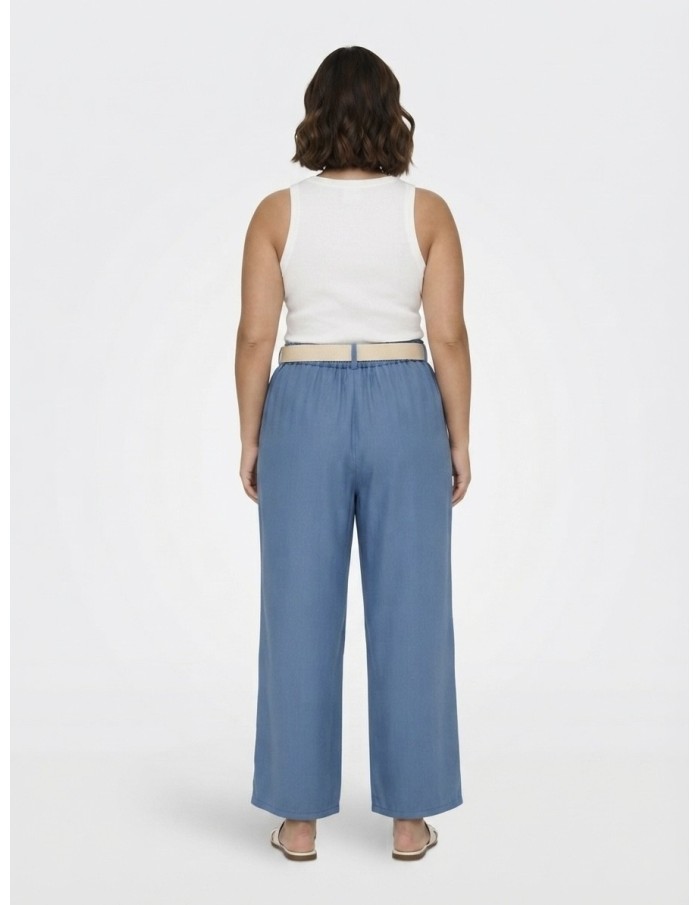 PANTALON FLUIDE BLEU FONCÉ ET CEINTURE ASSORTIE - FEMME