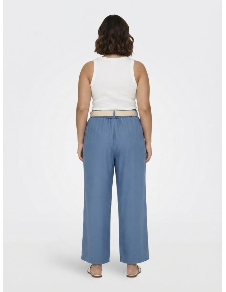 PANTALON FLUIDE BLEU FONCÉ ET CEINTURE ASSORTIE - FEMME