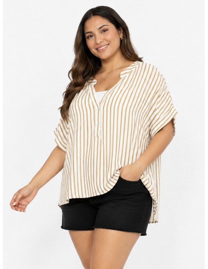 TOP À RAYURES MARRON ET BLANC - FEMME