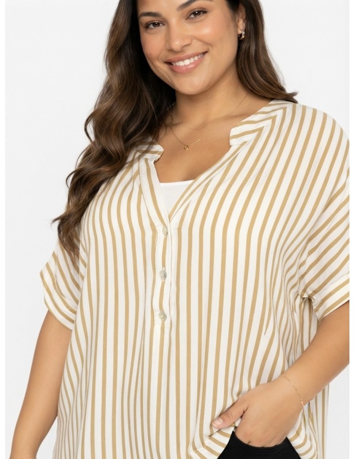 TOP À RAYURES MARRON ET BLANC - FEMME