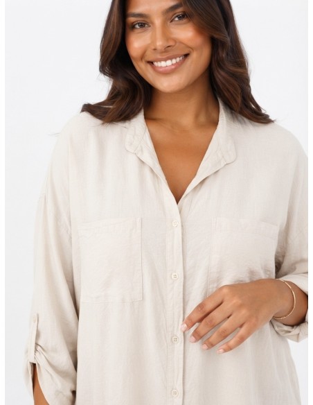 CHEMISE TUNIQUE BEIGE À POCHES PLAQUÉES - FEMME