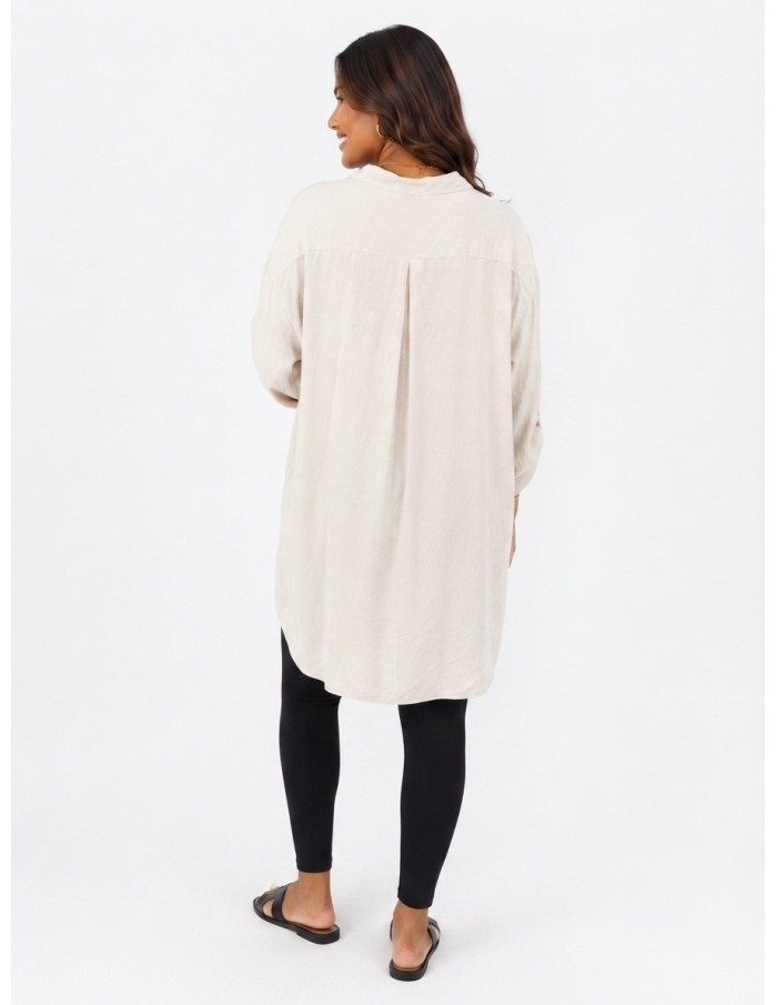 CHEMISE TUNIQUE BEIGE À POCHES PLAQUÉES - FEMME